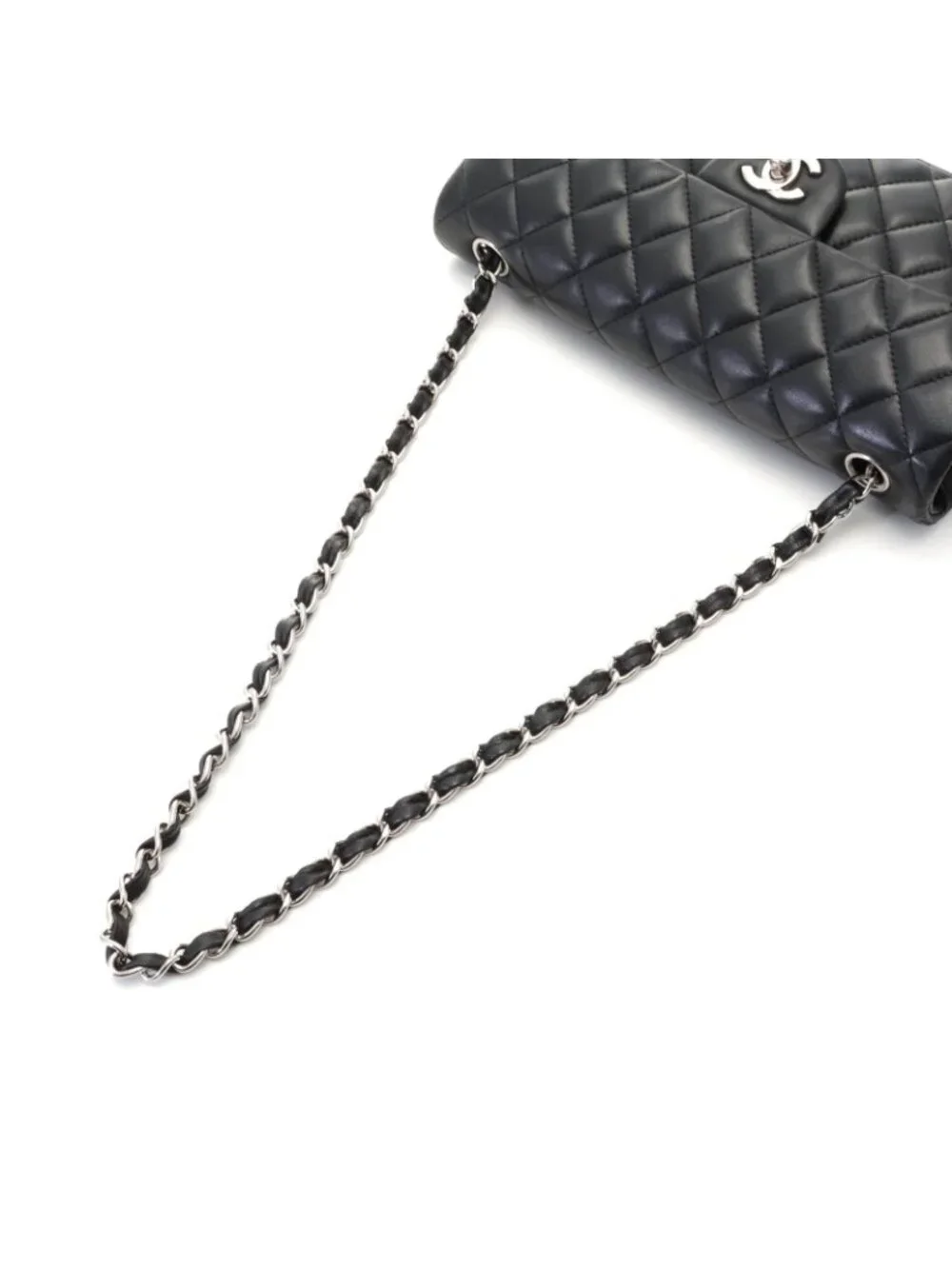 Chanel Quilted Chain Shoulder Black Silver Lambskin Bag